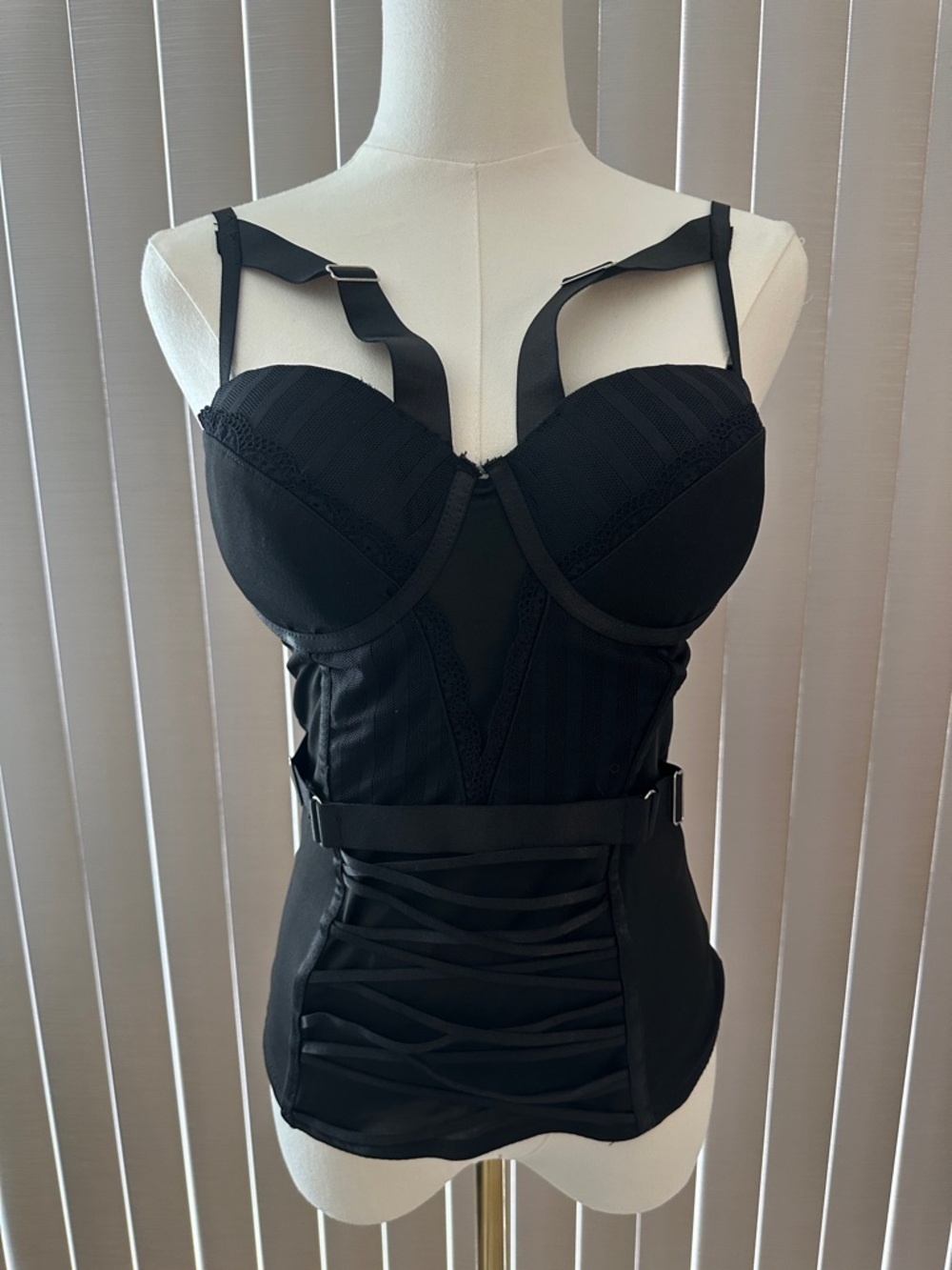 Spirit Black Strappy Corset-Style Bustier Top